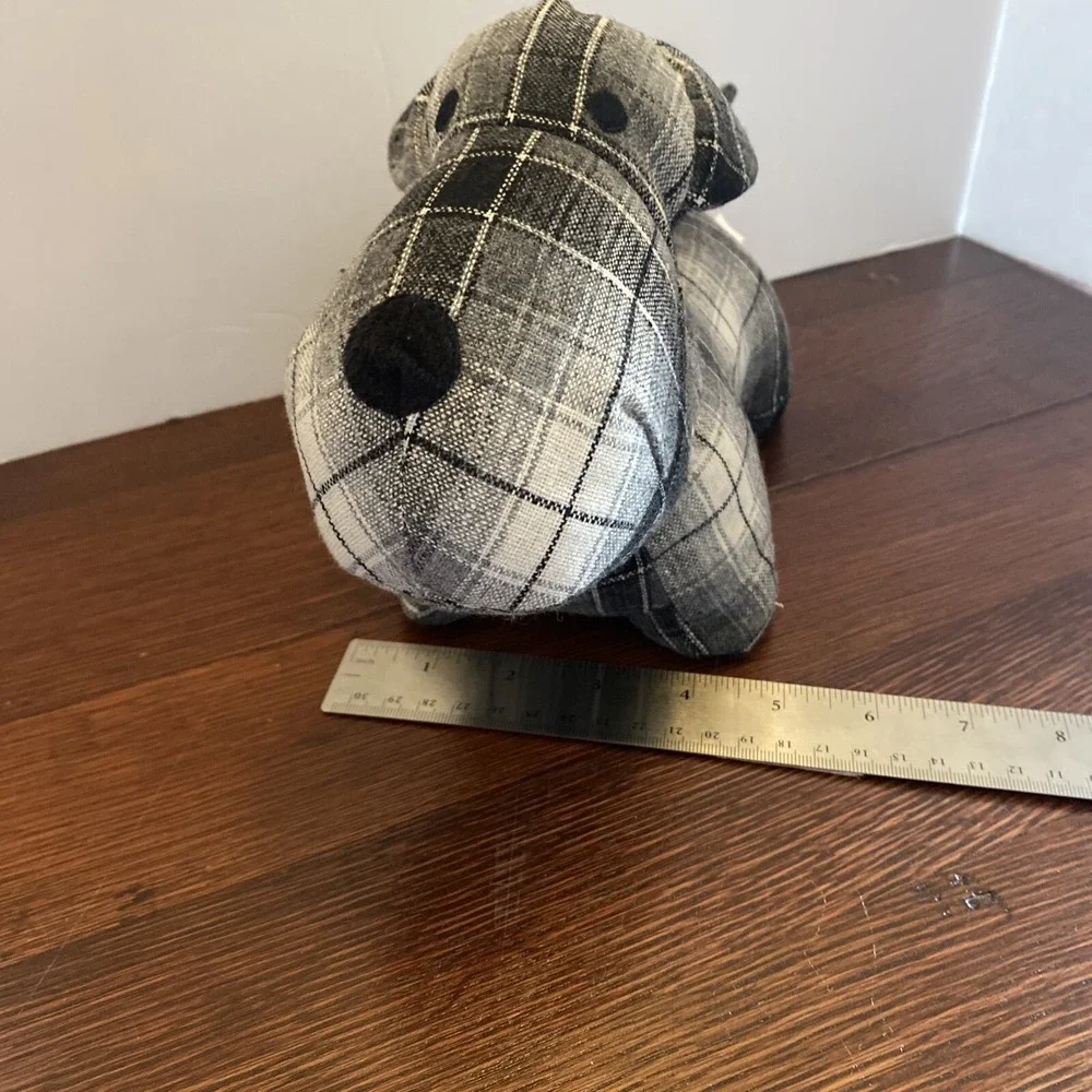 Gray & White Plaid Door Stop Dog Plush Westie Scottish Terrier Scotty SUPER CUTE